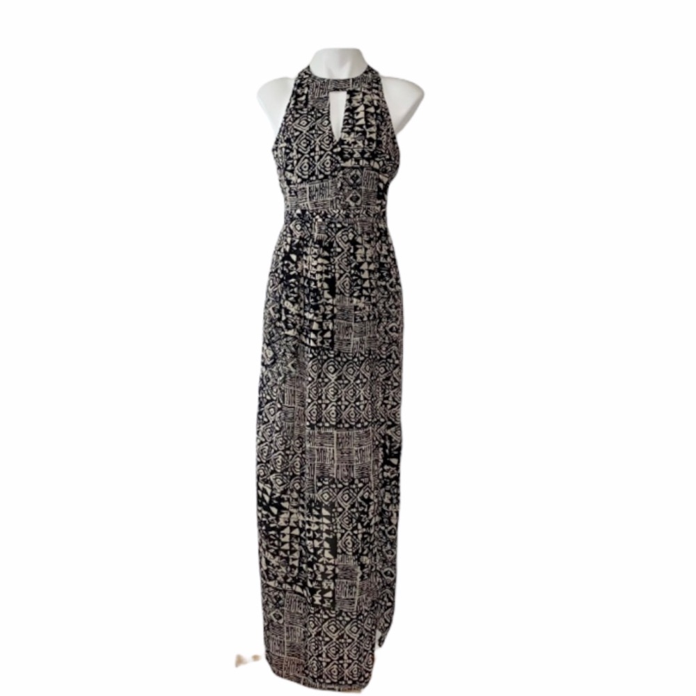 Tribal Print Maxi Dress Sleeveless Halter Neckline